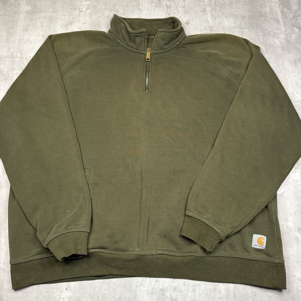 Carhartt Quarter Zip Sweatshirt Mens XXL Green Relaxed Fit Fleece Pullover Faded